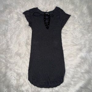 Gray Lace-Up Distressed Style Dress - FASHION NOVA